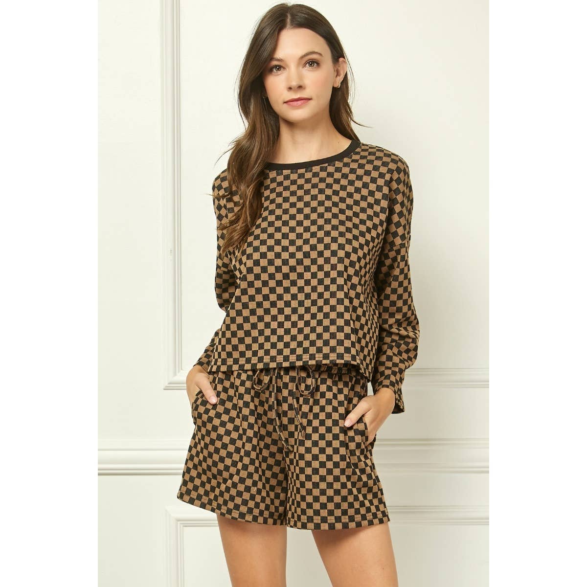 Checker Jersey Long Sleeve Top