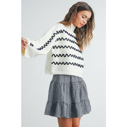 Wavy Stripe Turtleneck Sweater