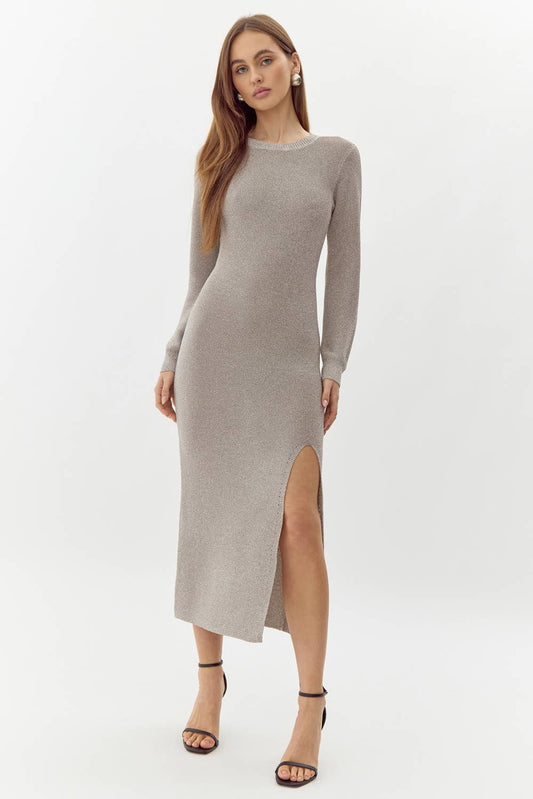 Estelle Metallic Knit Midi Dress - BAY WINDOW