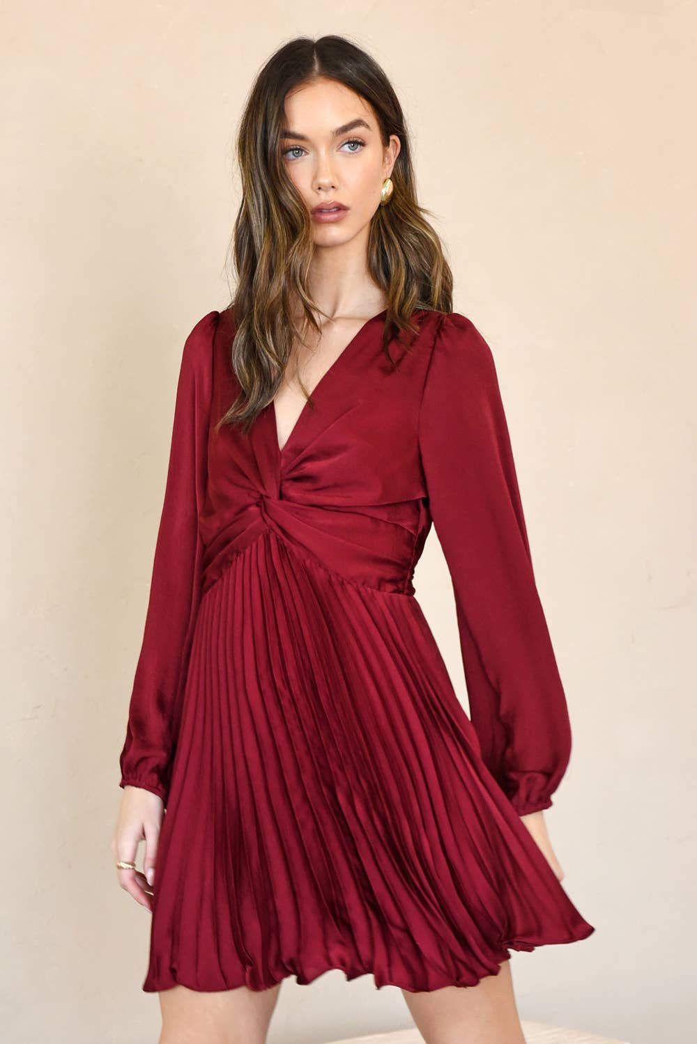 twist front pleated dress Noelle Twist Front Pleated Midi Dress