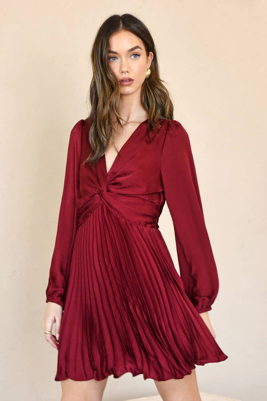 Leila Twist Front Pleated Mini Dress - BAY WINDOW