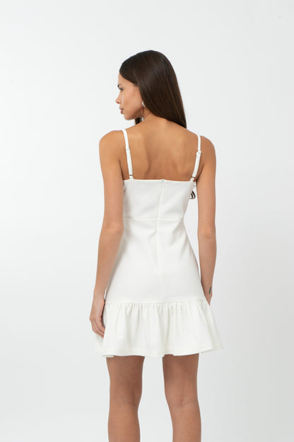 Mirabel Floral Applique Ruffle Mini Dress - Ivory - BAY WINDOW