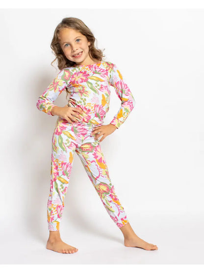 Kid's Summer Bouquet Long Sleeve Pajamas - Pink/Blue/Multi