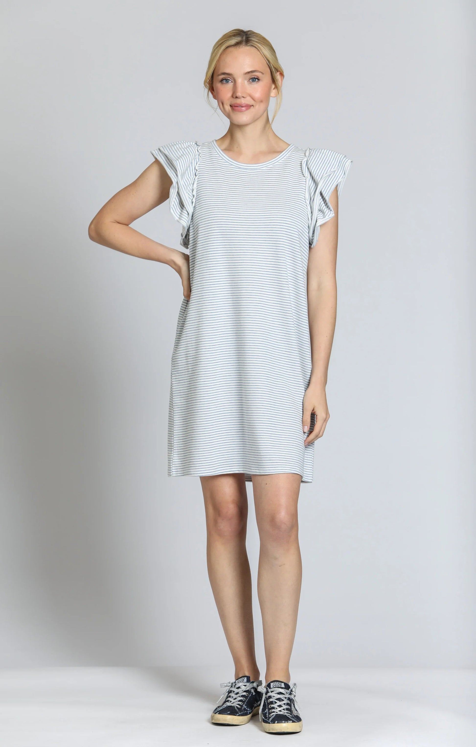 Double Dress Ruffle - Black/White Stripe - BAY WINDOW