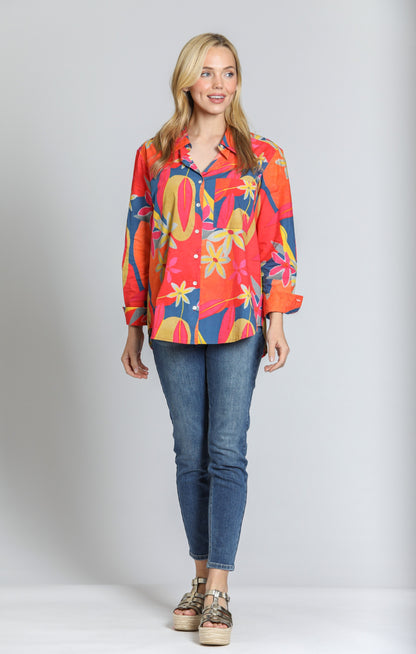 T19P/C-O32D/CT Boyfriend Button Up Shirt - Bright Orange Multi - BAY WINDOW