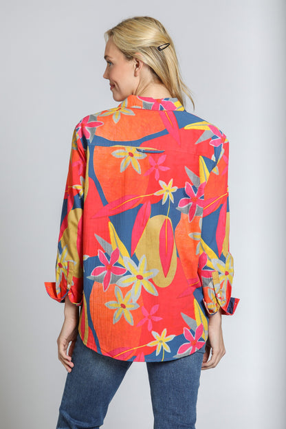 T19P/C-O32D/CT Boyfriend Button Up Shirt - Bright Orange Multi - BAY WINDOW