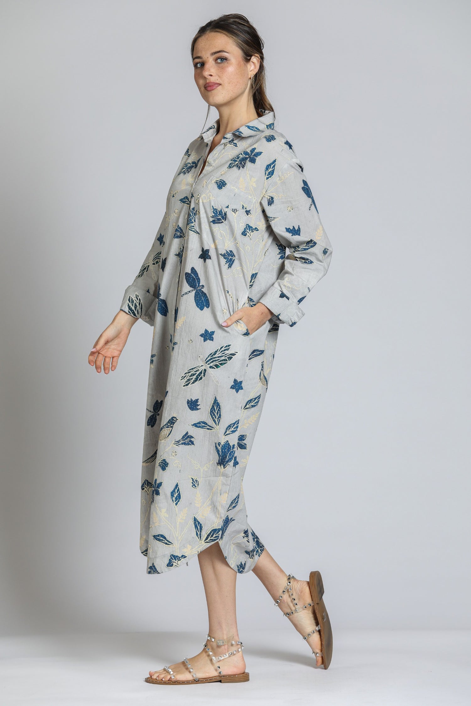 T38P/B-947D/CT Printed Shirt Dress - Grey Multi - BAY WINDOW