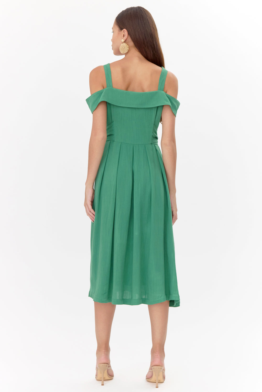 Astrid Off Shoulder Button Front Midi Dress