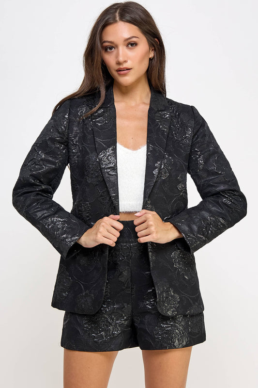 Notched Collar Embossed Blazer