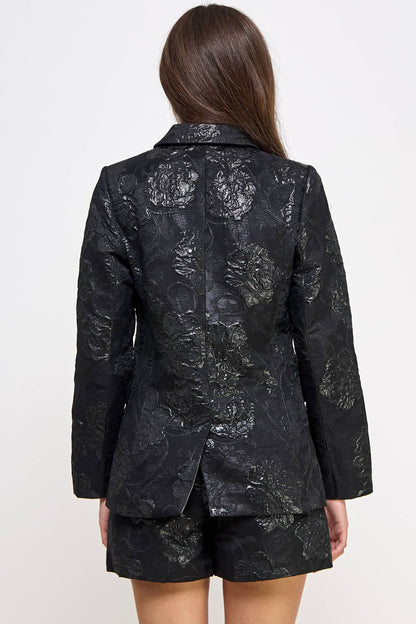 Notched Collar Embossed Blazer