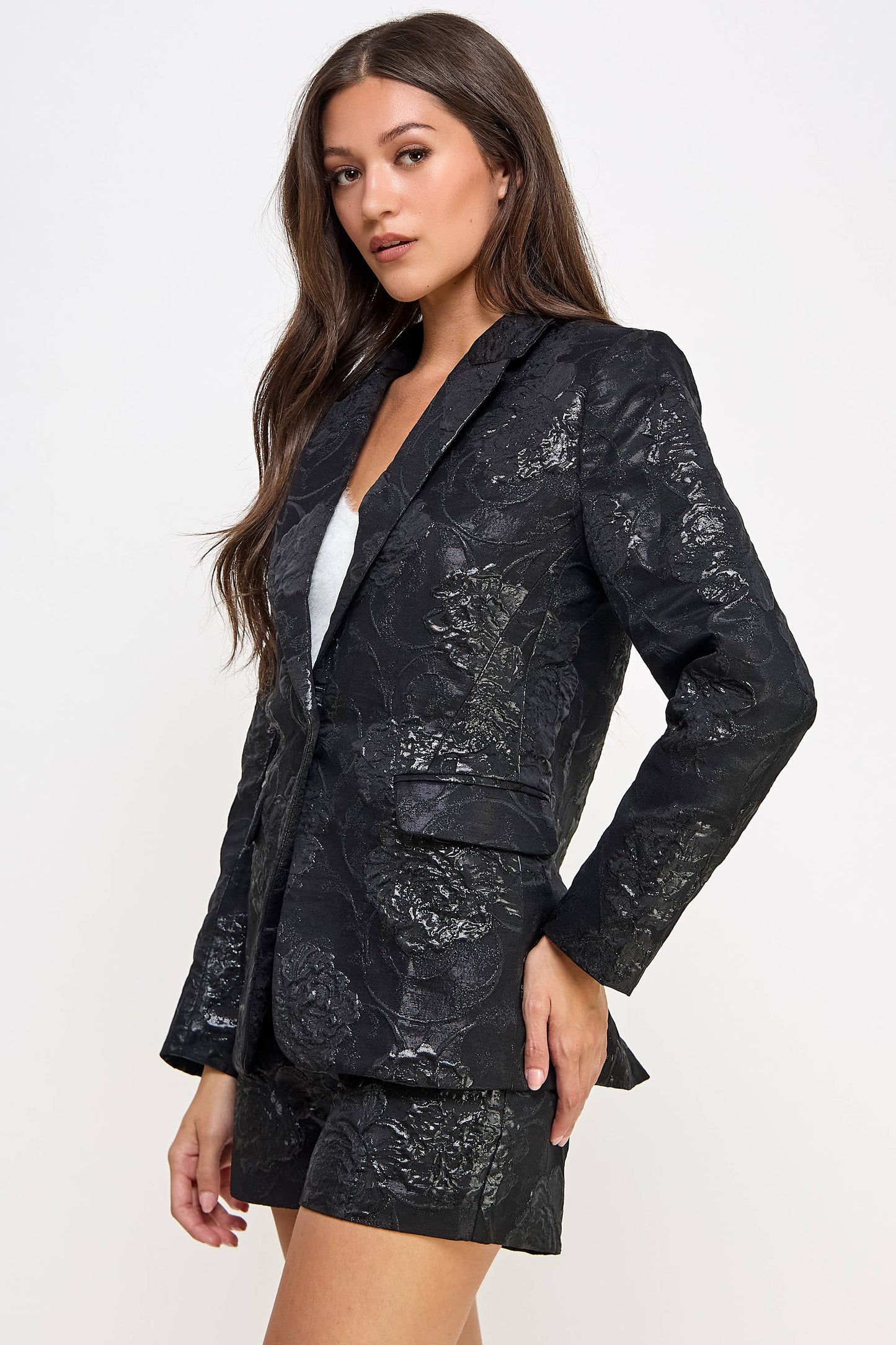 Notched Collar Embossed Blazer