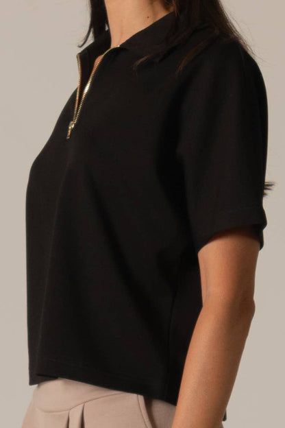 Butter Modal Short Sleeve Quarter Zip Top - BAY WINDOW
