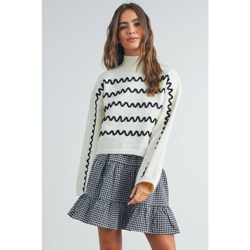 Wavy Stripe Turtleneck Sweater