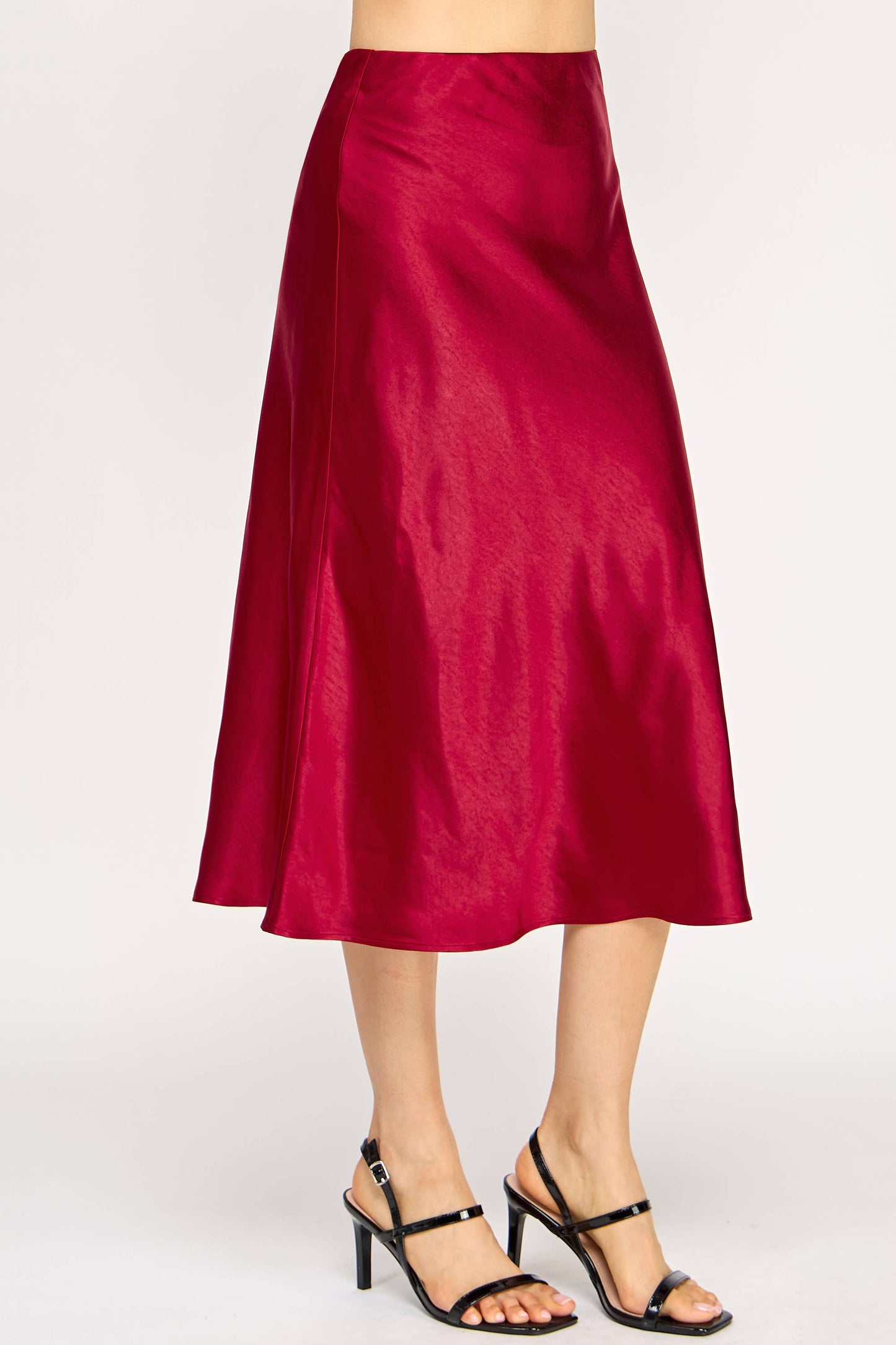 Satin Midi Skirt - BB Wine - BAY WINDOW