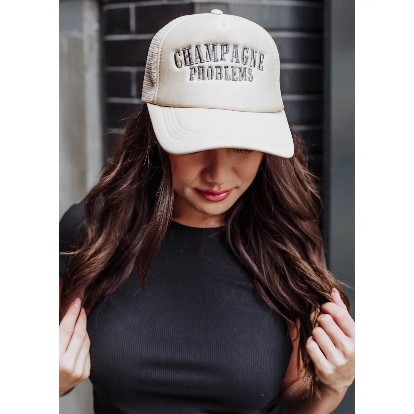 Tan Champagne Problems Trucker Hat