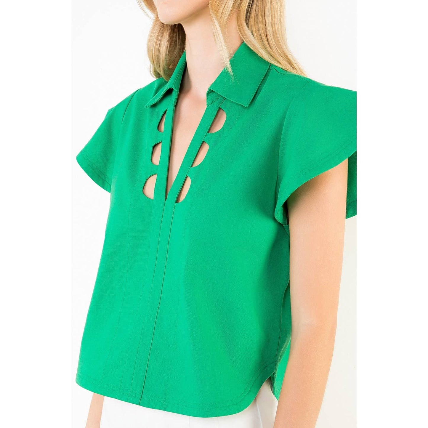 Short Sleeve Cut Out Detail Neckline Top