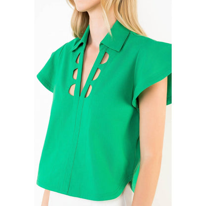 Short Sleeve Cut Out Detail Neckline Top