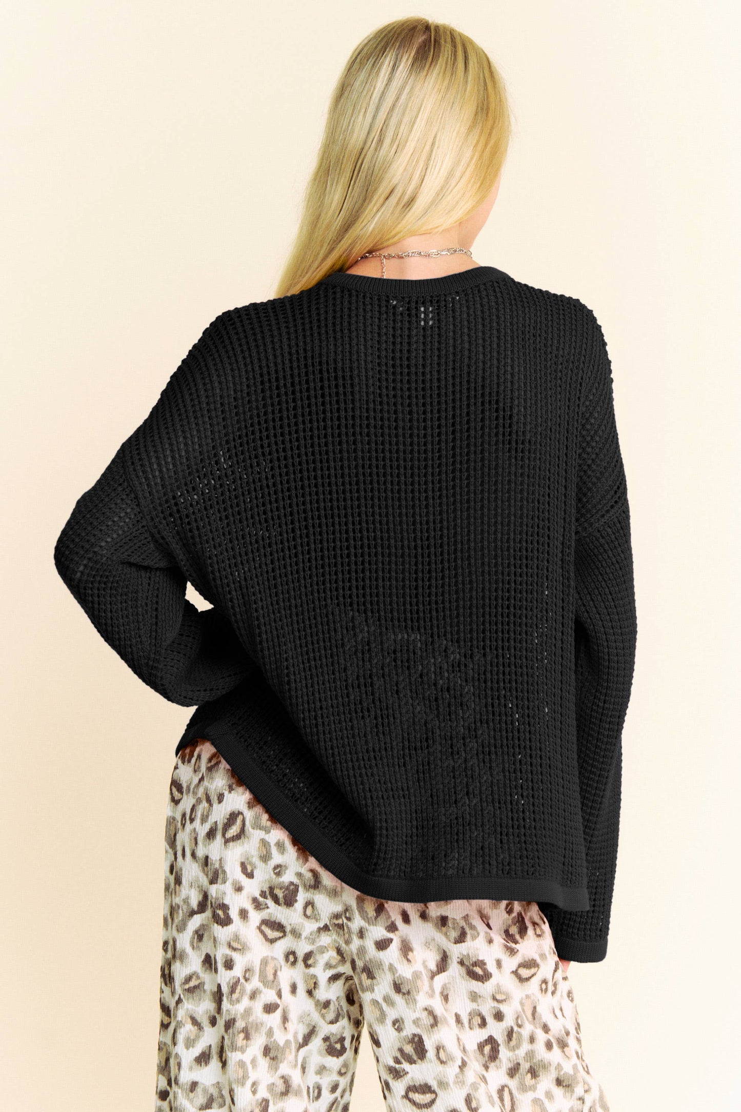 Star Front Light Weight Open Knit Pullover Sweater