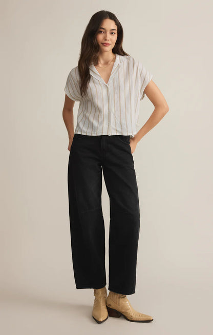 Parallel Button Down Top - Cement