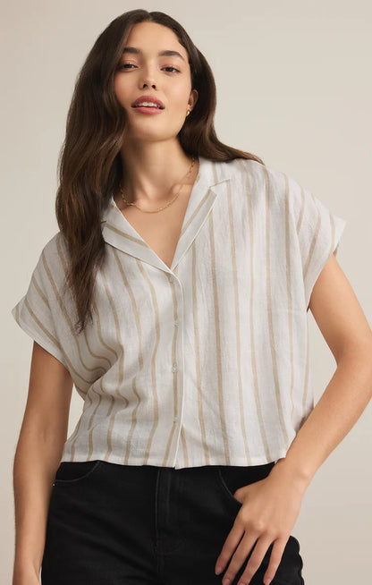 Parallel Button Down Top - Cement