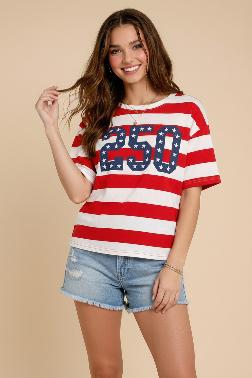 4th of July Oversized USA 250th Anniversary Patch T-Shirt