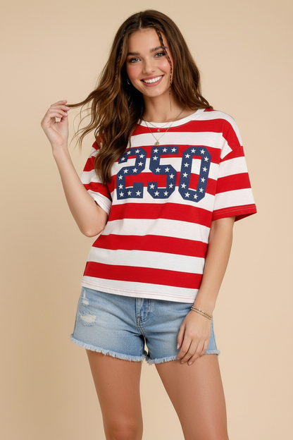 4th of July Oversized USA 250th Anniversary Patch T-Shirt