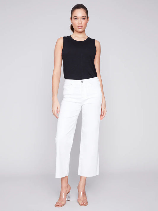 Wide Leg Raw Edge Pant - White - BAY WINDOW