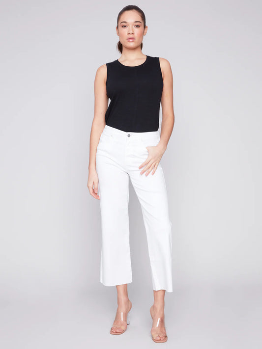 Wide Leg Raw Edge Pant - White - BAY WINDOW