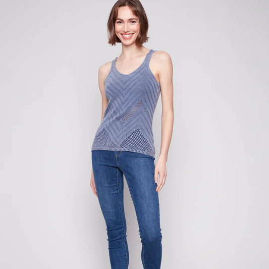 Chevron Pattern Knit Camisole - Denim - BAY WINDOW