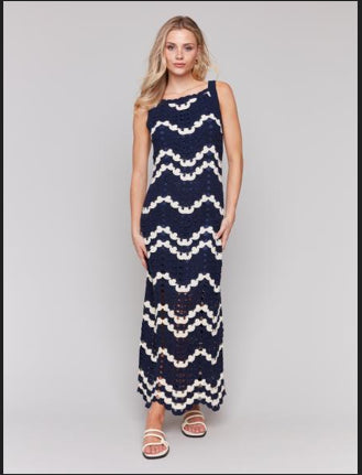 Crochet Sleeveless Maxi Dress - Navy - BAY WINDOW