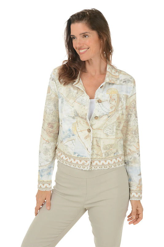 Printed Long Sleeve Button Front Jacket - Atlas - BAY WINDOW