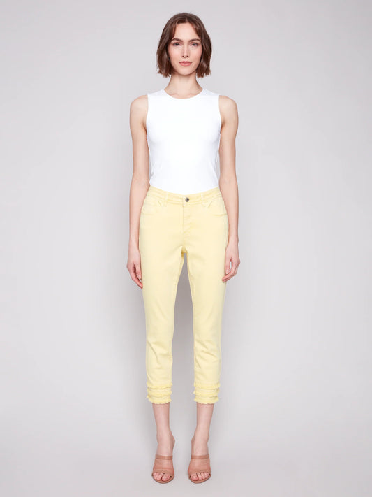 Frayed Hem Ankle Leg Pant - Lemonade - BAY WINDOW