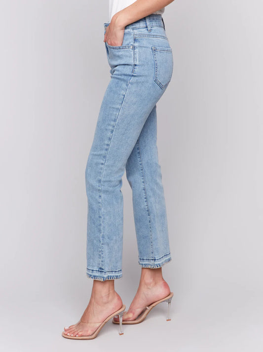 Blanket Stitch Straight Leg Pant - Lt. Blue - BAY WINDOW