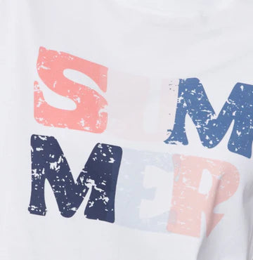 Short Rolled Cuff Sleeve Crew Neck Printed TShirt - White - BAY WINDOW