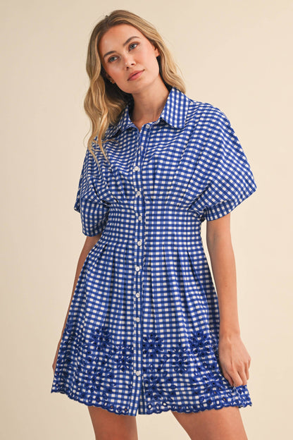 IDA1132-B GINGHAM SCALLOPED EMBROIDERED BUTTON DOWN SHIRT DR