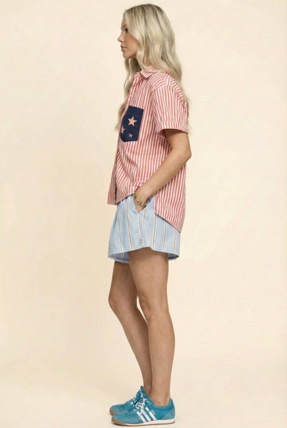 Patriotic Striped Short-Sleeve Shirt 4th of July