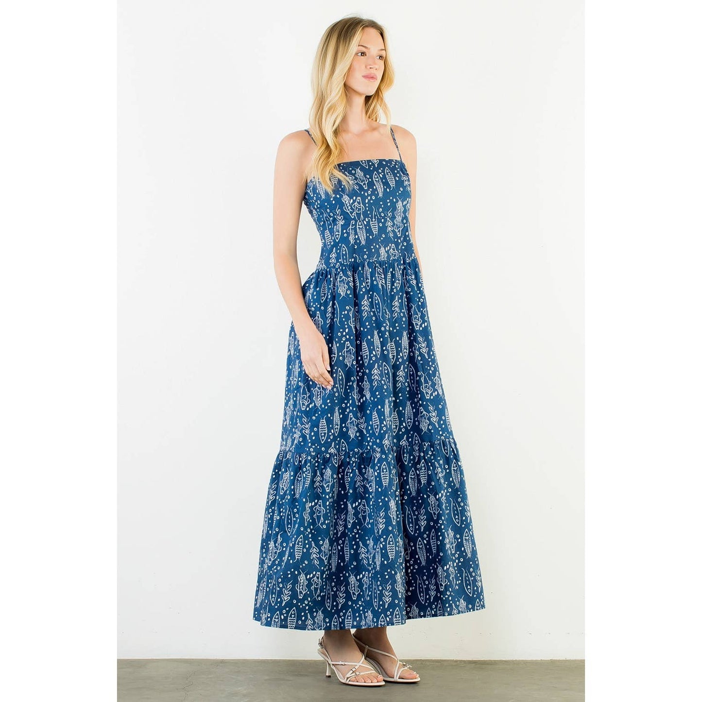 Fish Print Tiered Dress
