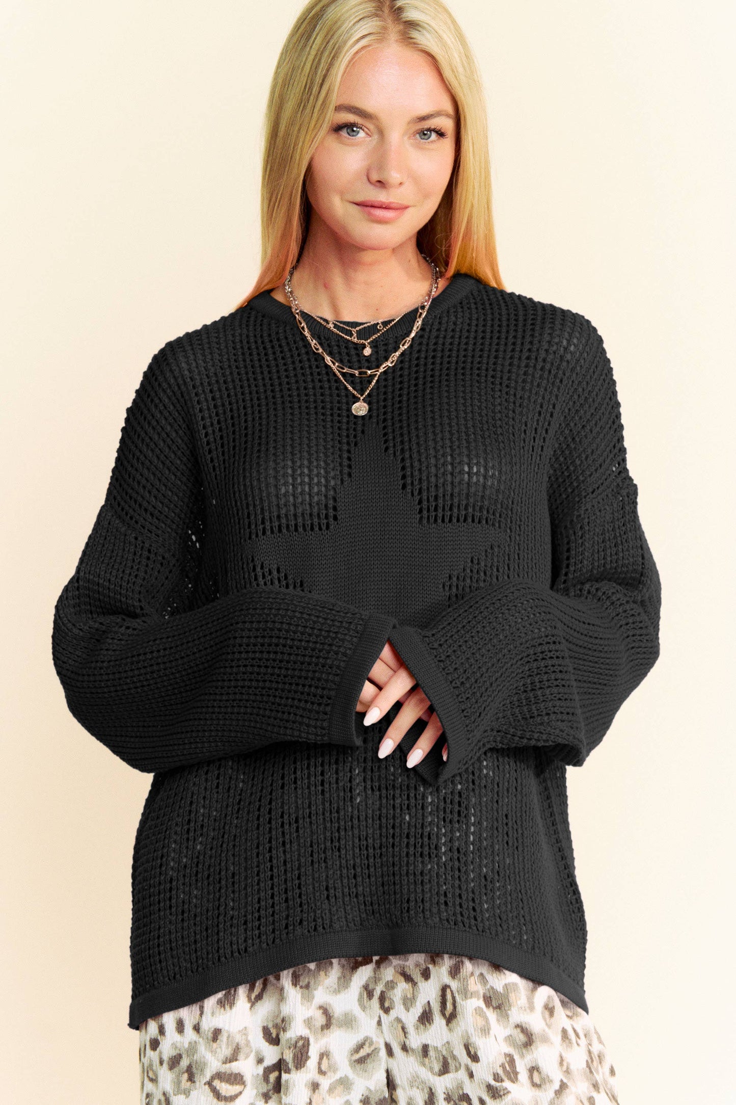 Star Front Light Weight Open Knit Pullover Sweater - BAY WINDOW