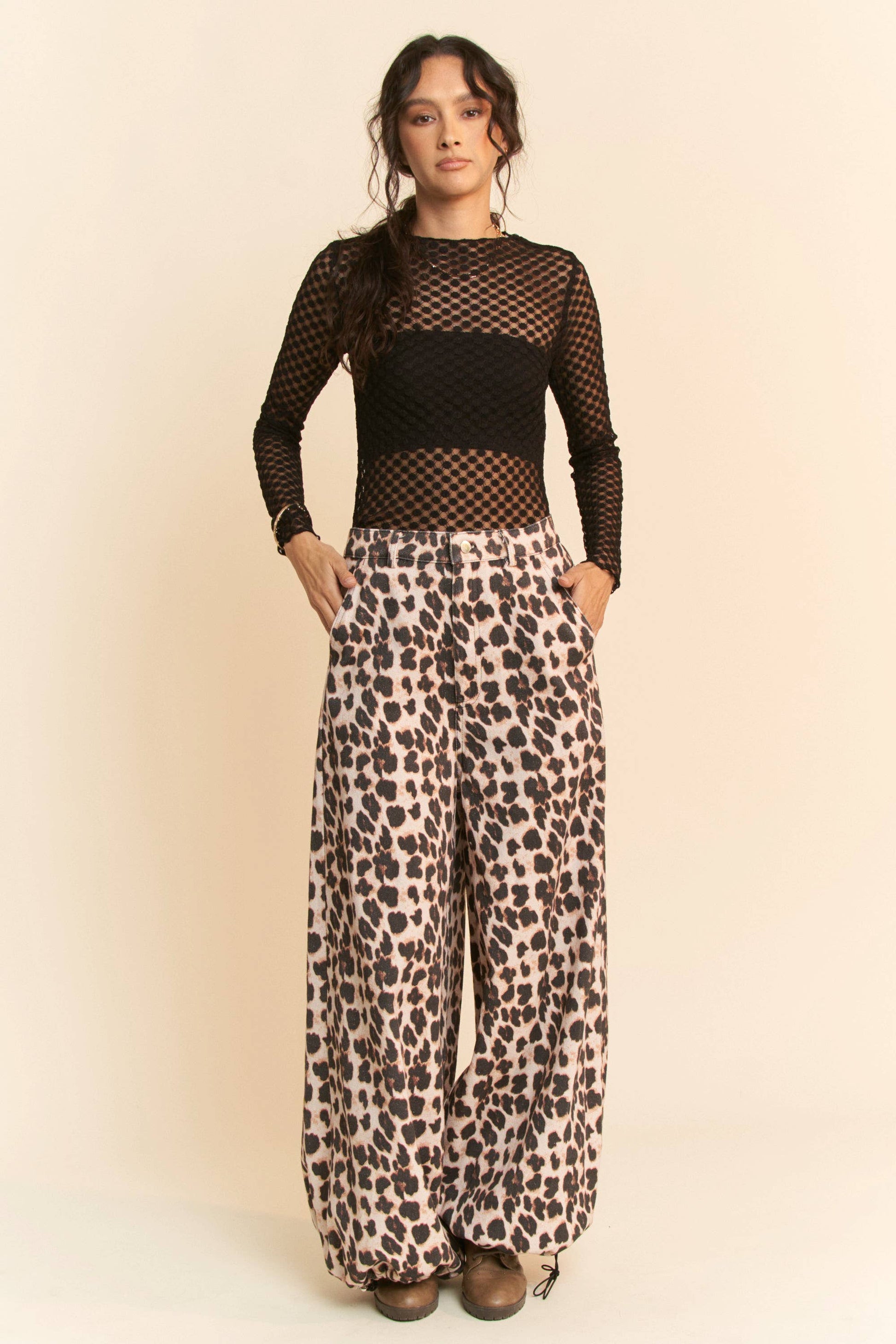 Long Sleeve Dot Crispin Lace Layering Mesh Top - BAY WINDOW