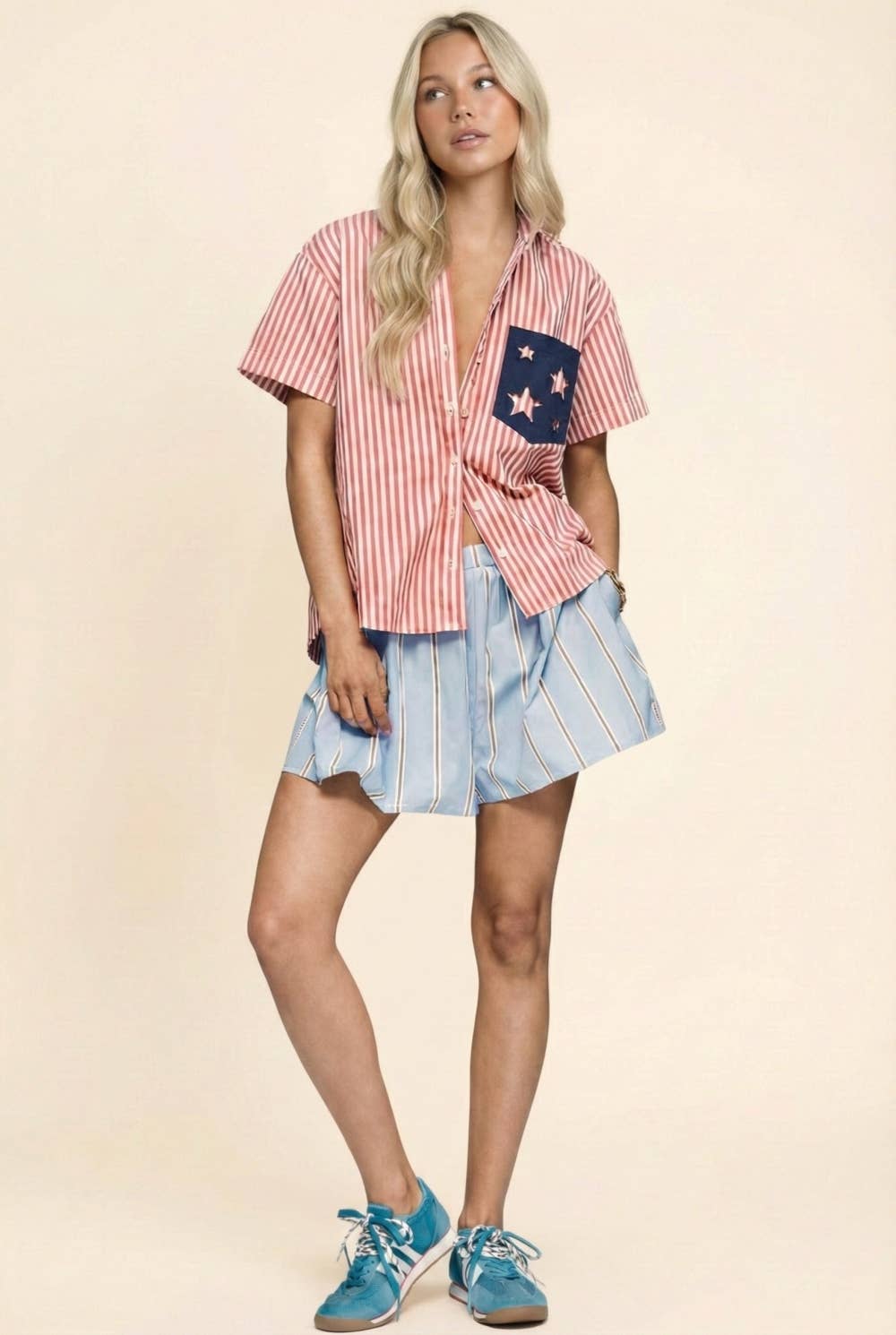 Patriotic Striped Short-Sleeve Shirt 4th of July