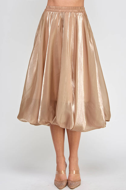 Shiny Bubble Hem Midi Skirt - Camel