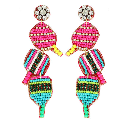 Pickle Ball Paddle Beaded Post Earrings - BAY WINDOW