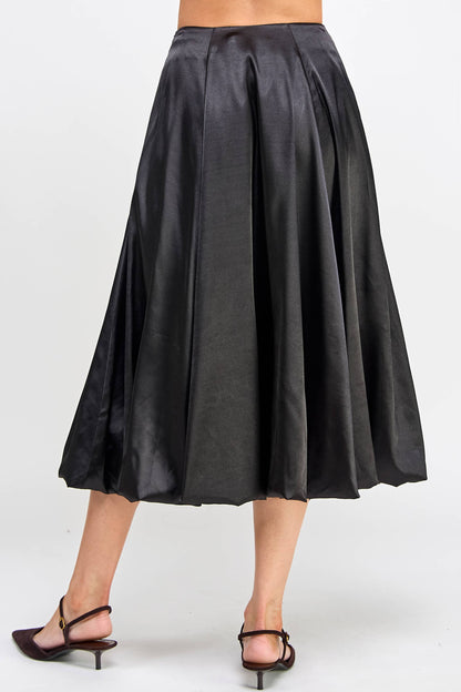 Satin Balloon Midi Skirt - Black