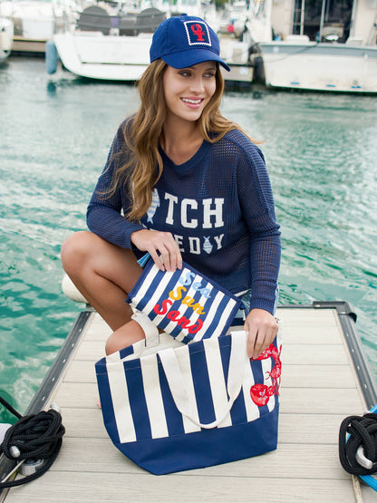 Lobster Striped Tote - Navy