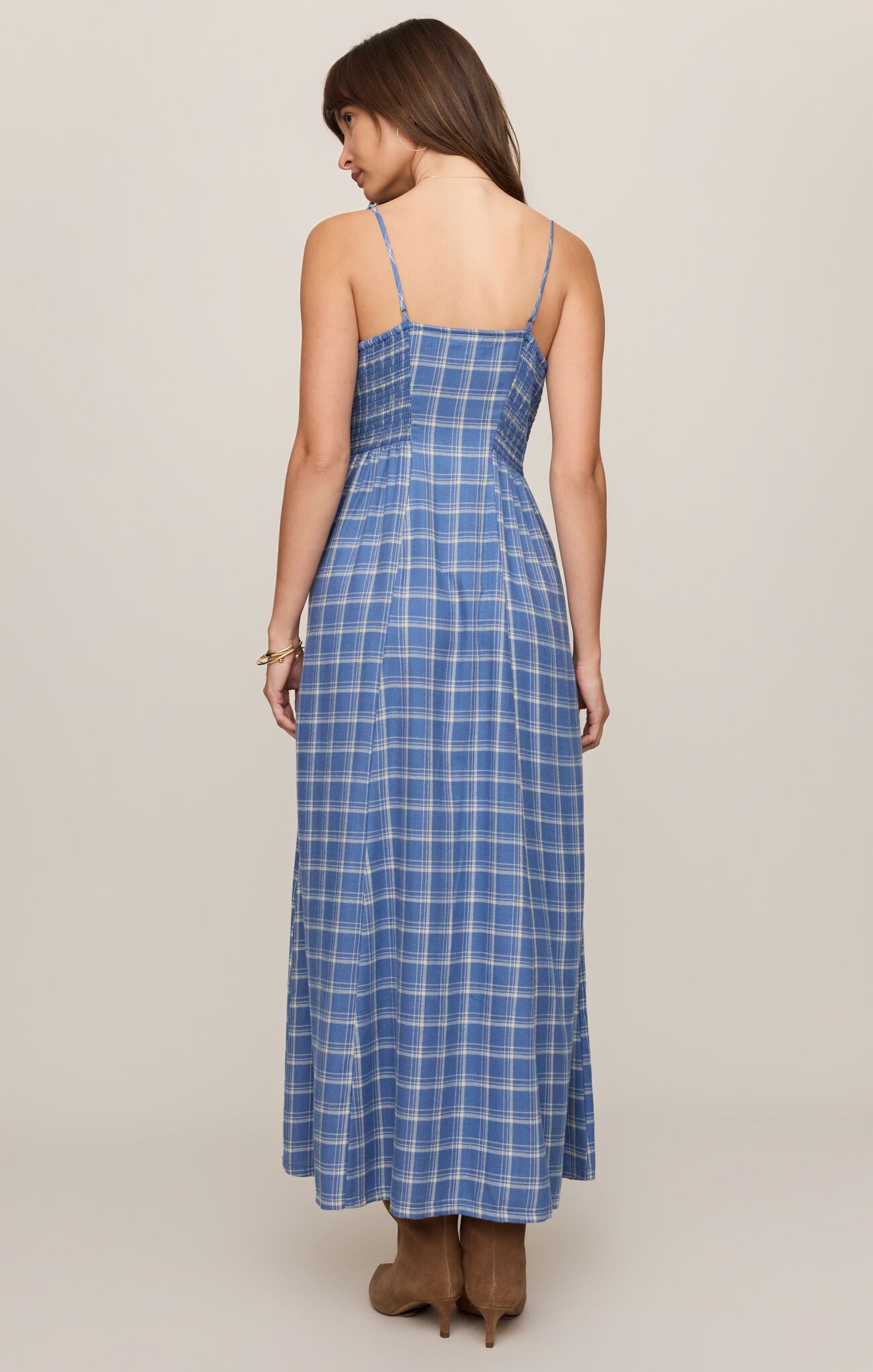 Angel Eyes Plaid Midi Dress - Mystic Blue