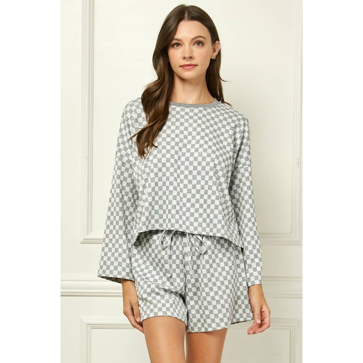 Checker Jersey Long Sleeve Top