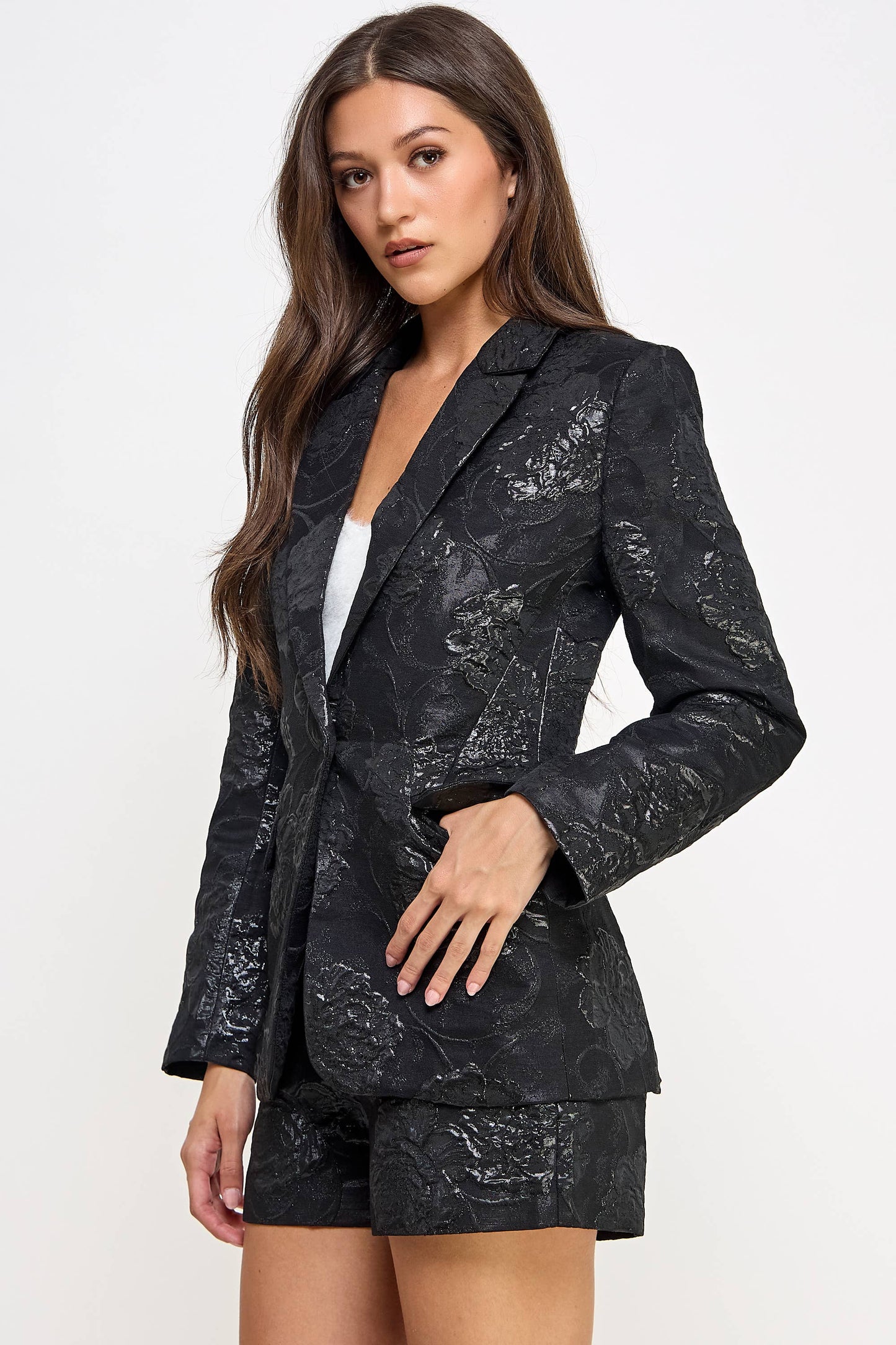 Notched Collar Embossed Blazer