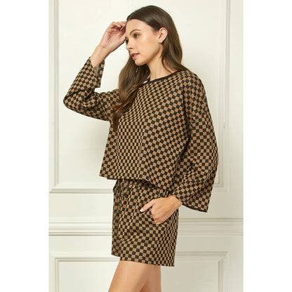 Checker Jersey Long Sleeve Top