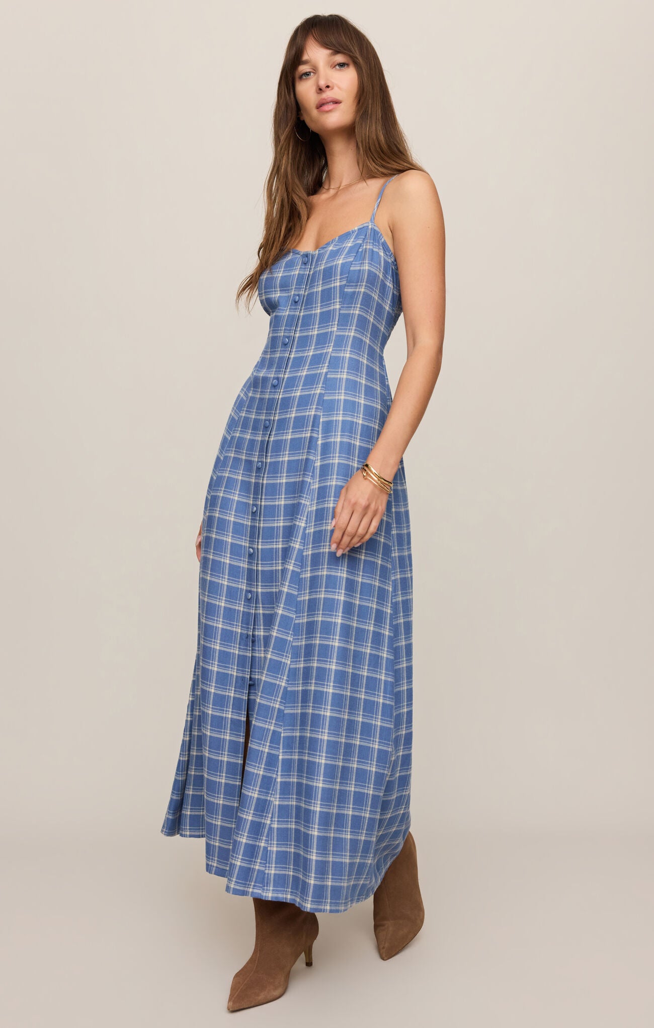 Angel Eyes Plaid Midi Dress - Mystic Blue