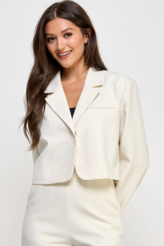 Cropped Power Shoulder Blazer - BAY WINDOW